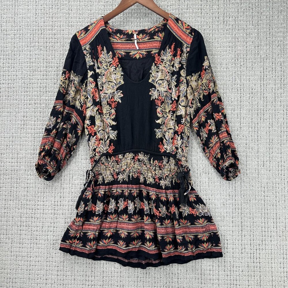 Free People Mini Dress Womens XS Multicolor Moonlight Drive Pullover ¾ Sleeve